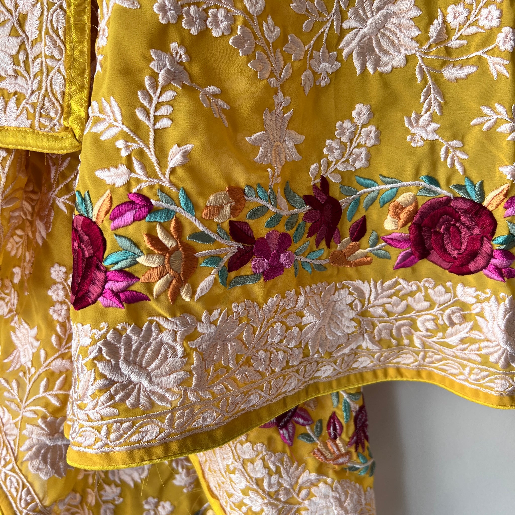 Premium Yellow Parsi Embroidery dupatta