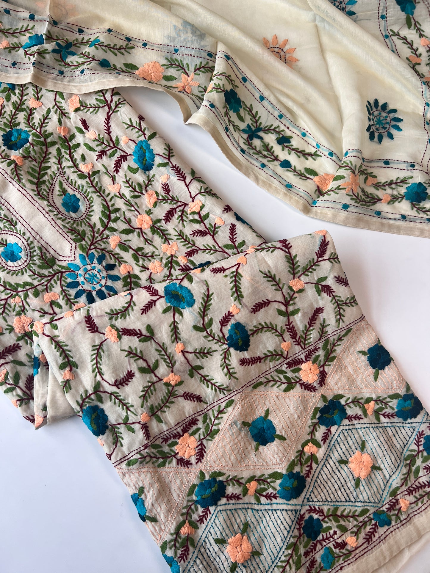 Chanderi Phulkari embroidery Unstitched suit material