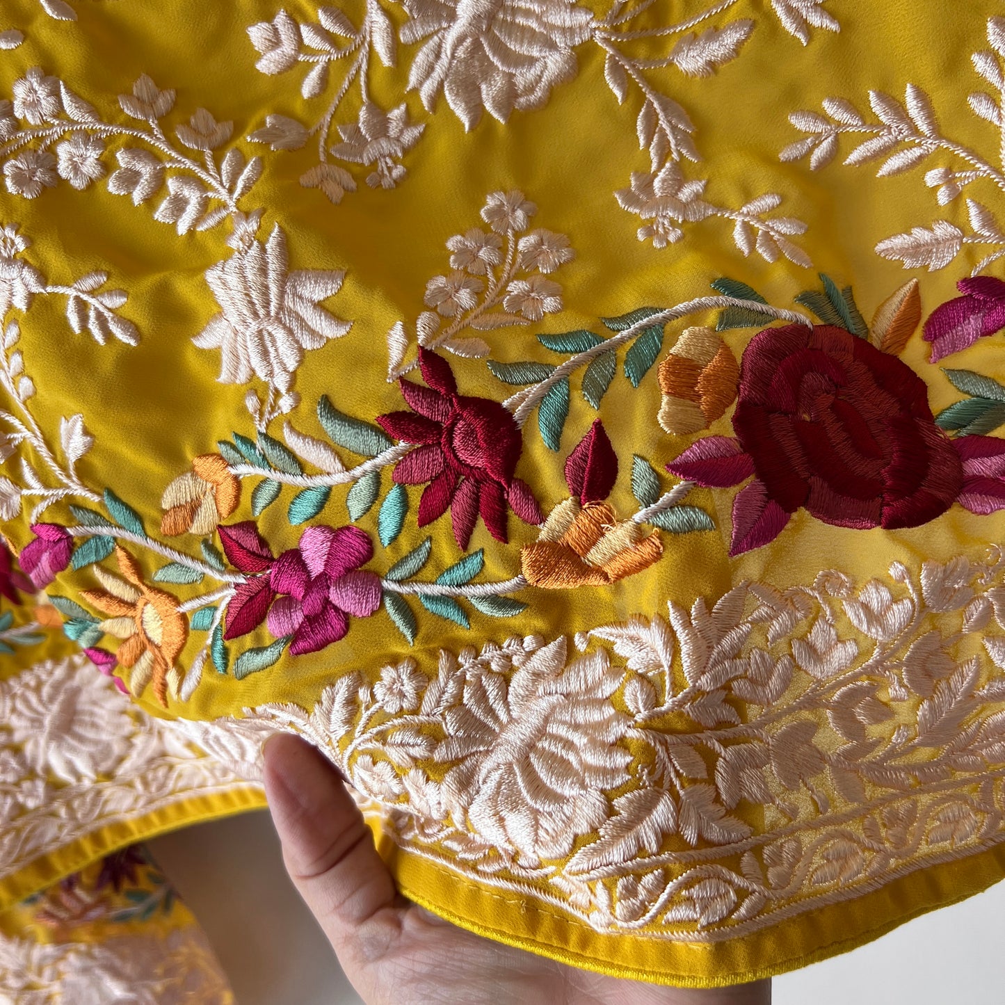 Premium Yellow Parsi Embroidery dupatta
