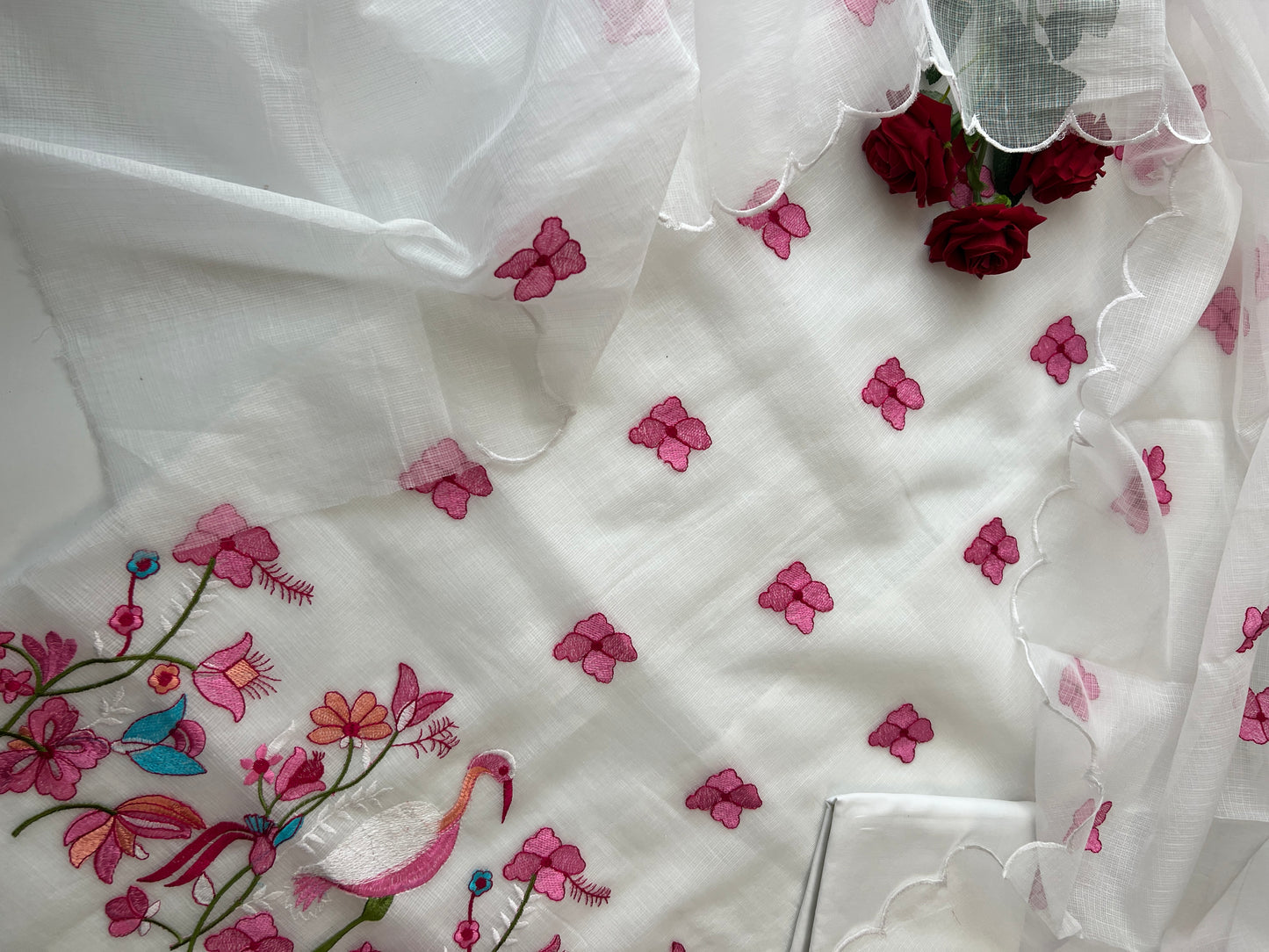 White Kotta embroidered kurta dupatta set Unstitched