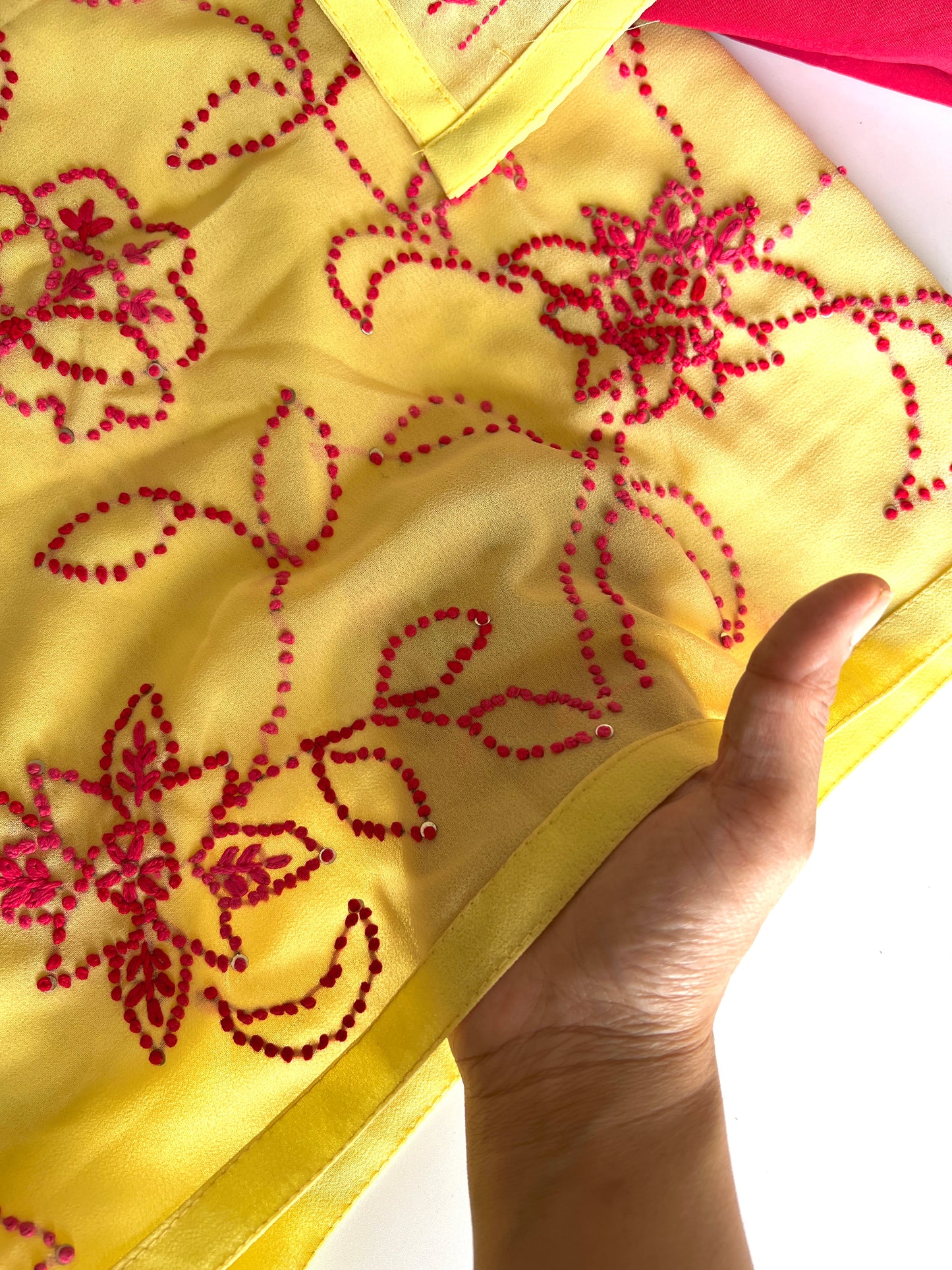 Yellow Georgette Knot Embroidery Unstitched suit set 3 pc