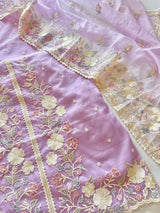 Purple Parsi Embroidered Organza Un-stitched Suit set