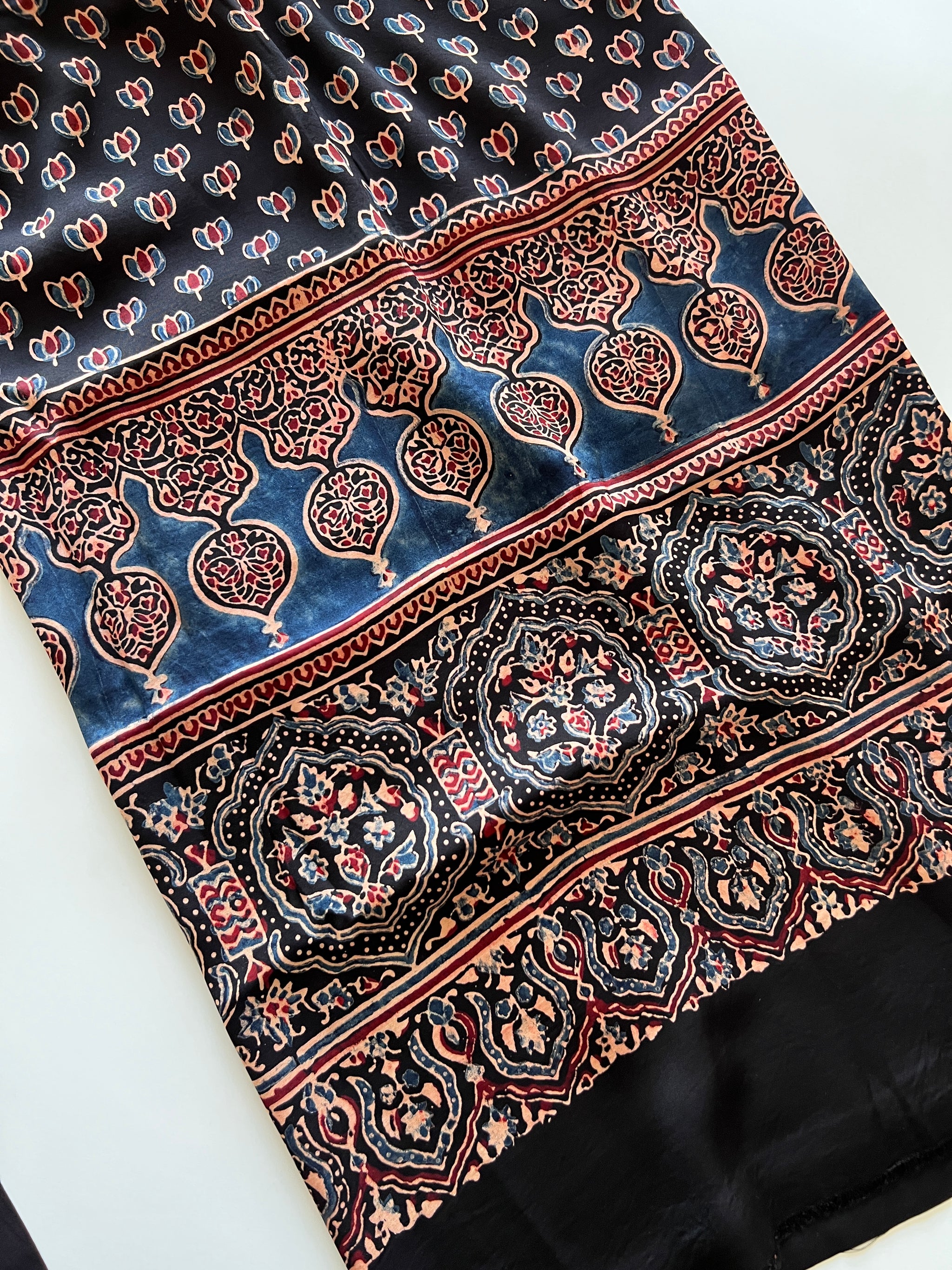 Black Original Handblock Ajrakh print 2 pc fabric Unstitched suit set