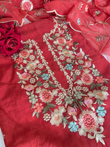 Mul chanderi full embroidery dupatta thread work unstitched suit