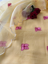 Yellow Kotta with flamingo embroidered kurta dupatta set Unstitched