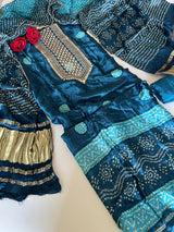Blue Gajji Silk With gotta work neck Unstitched suit