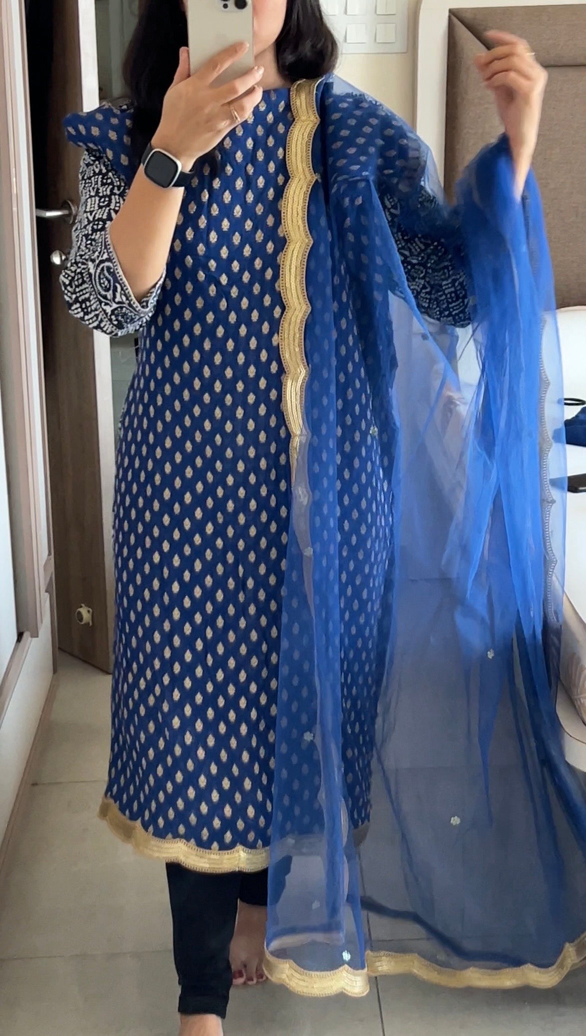 Blue Banarsi Georgette Embroidered Unstitched Suit set