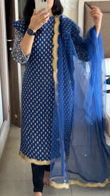 Blue Banarsi Georgette Embroidered Unstitched Suit set