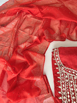 Mirror work on Mul Chanderi dress material with mukaish work dupatta