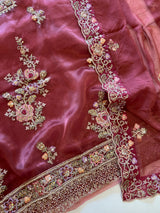 Tissue partywear embroidered suit set unstitched