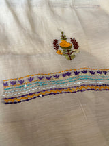 Cream bullion knot embroidery and paint Unstitched suit material