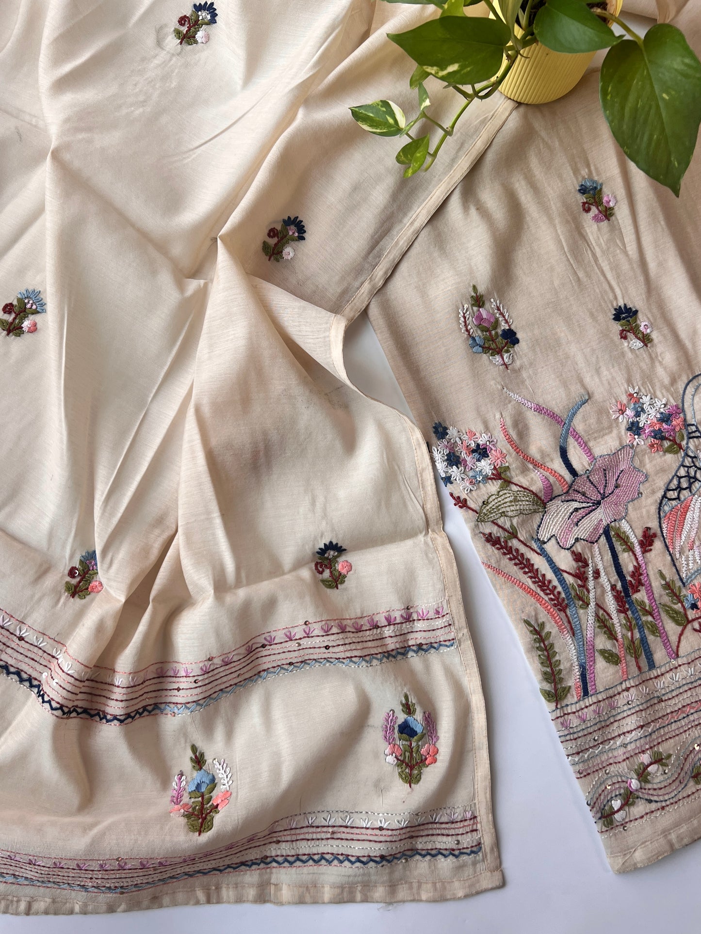 Chanderi knot embroidery Unstitched suit material