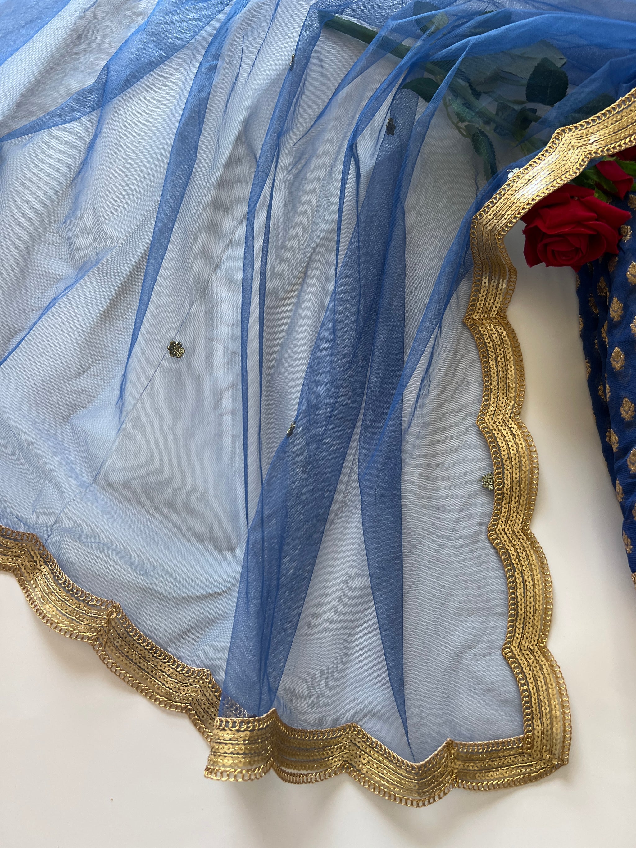 Blue Banarsi Georgette Embroidered Unstitched Suit set