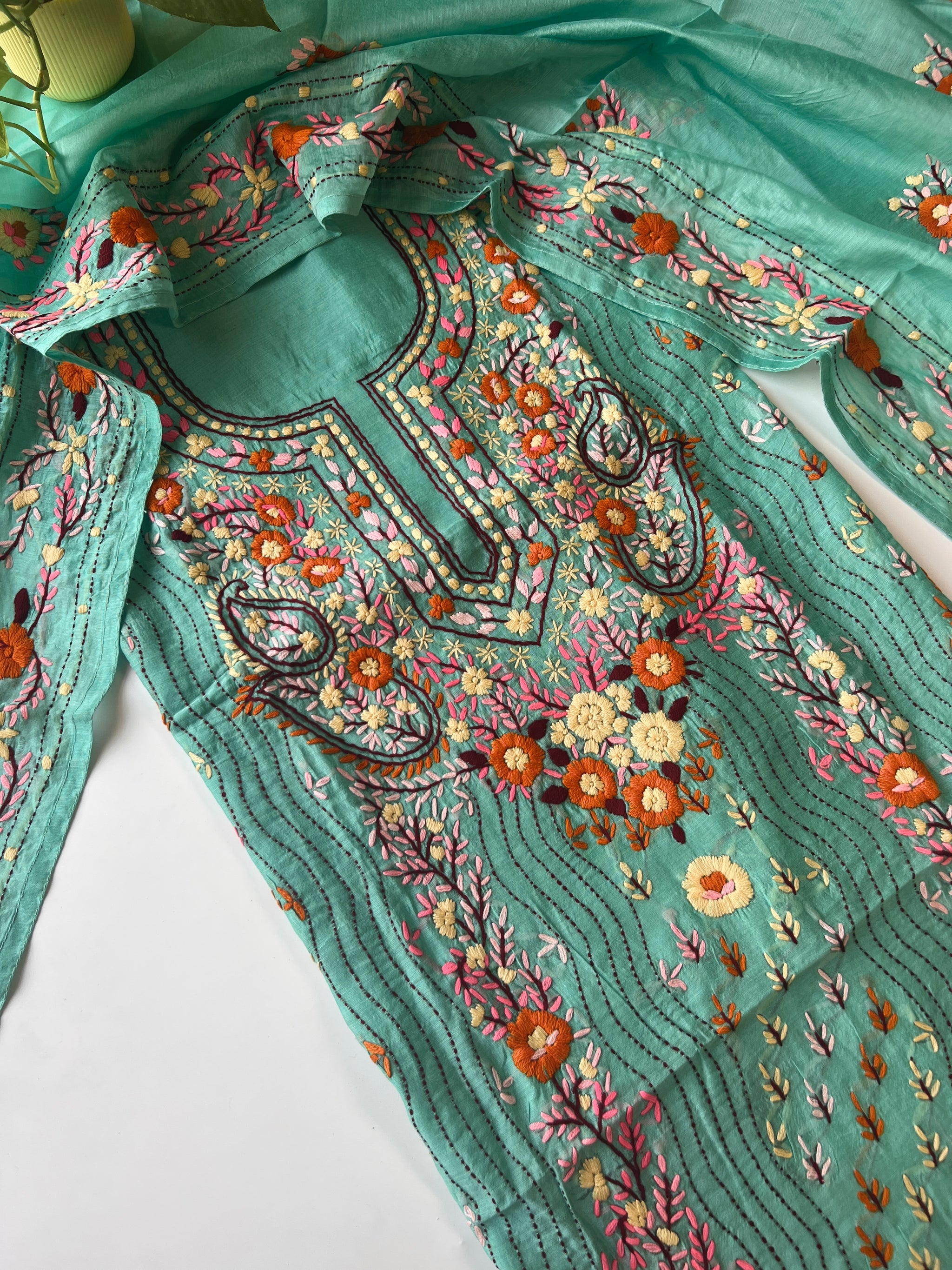 Chanderi Phulkari embroidery Unstitched suit material