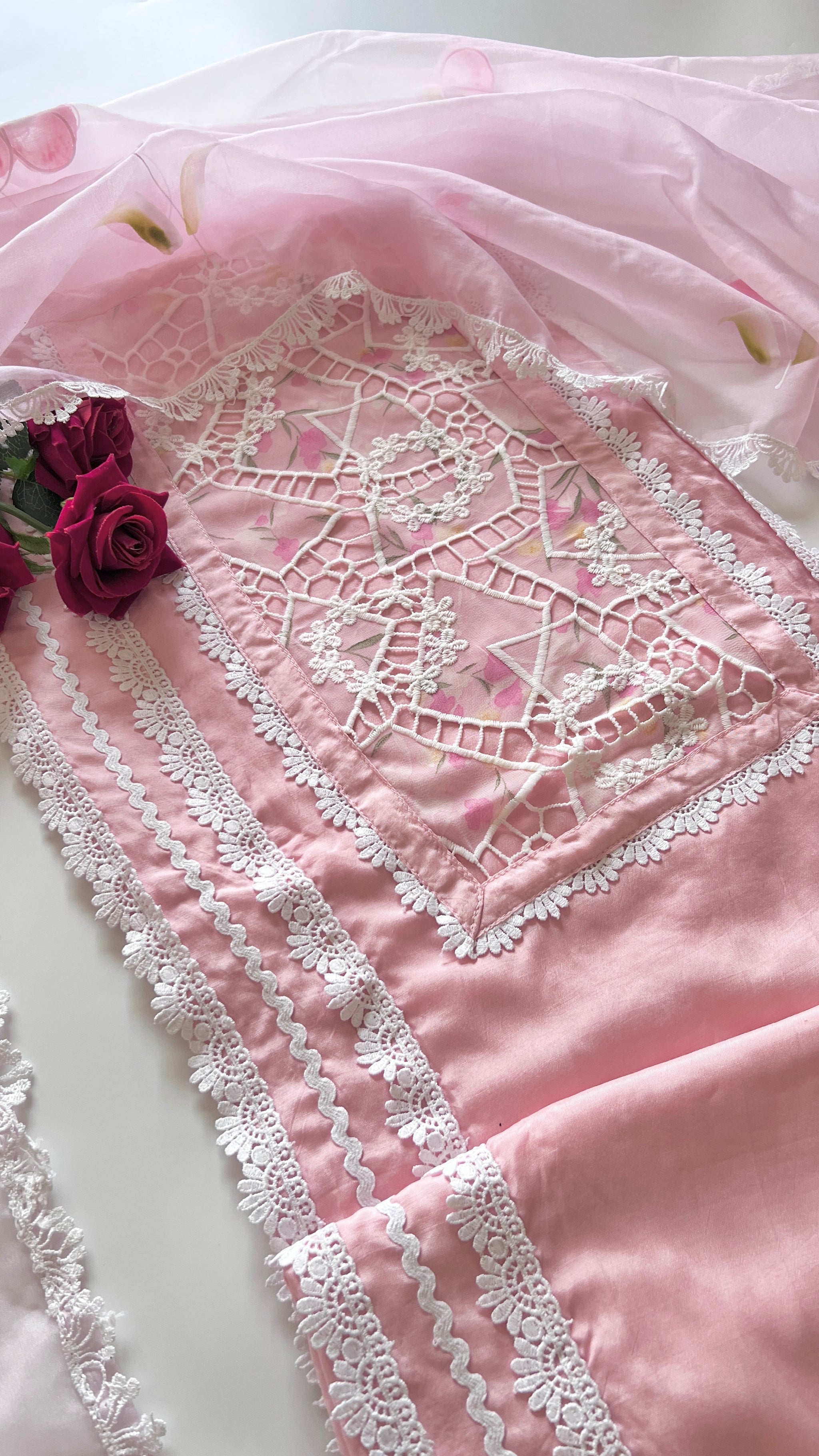 Pink Viscose Muslin dress material unstitched Suit set