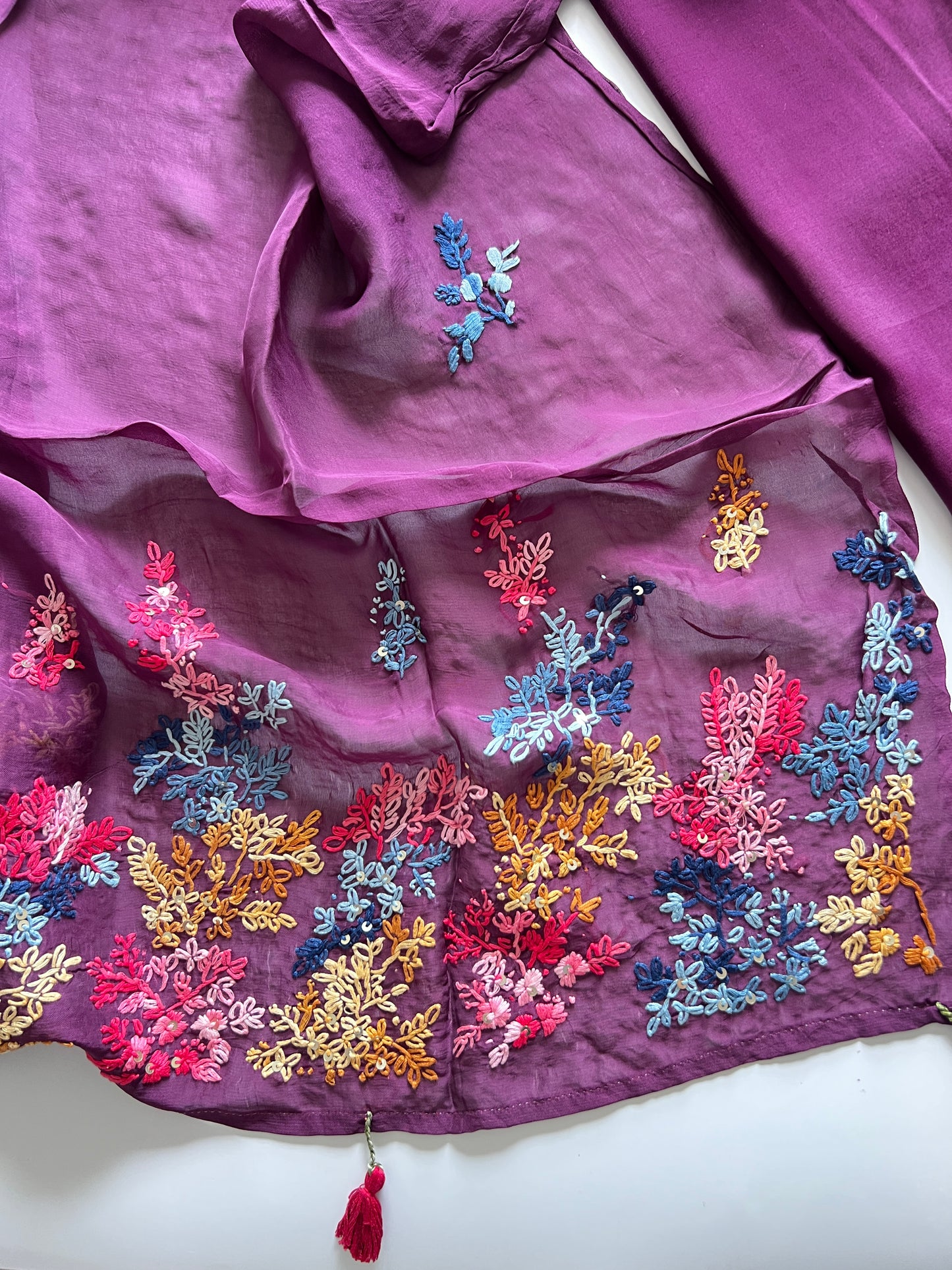 Knot embroidery Masleen Silk Designer Unstitched suit