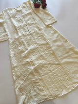 Cream Crush Fabric Kurta with embroidery