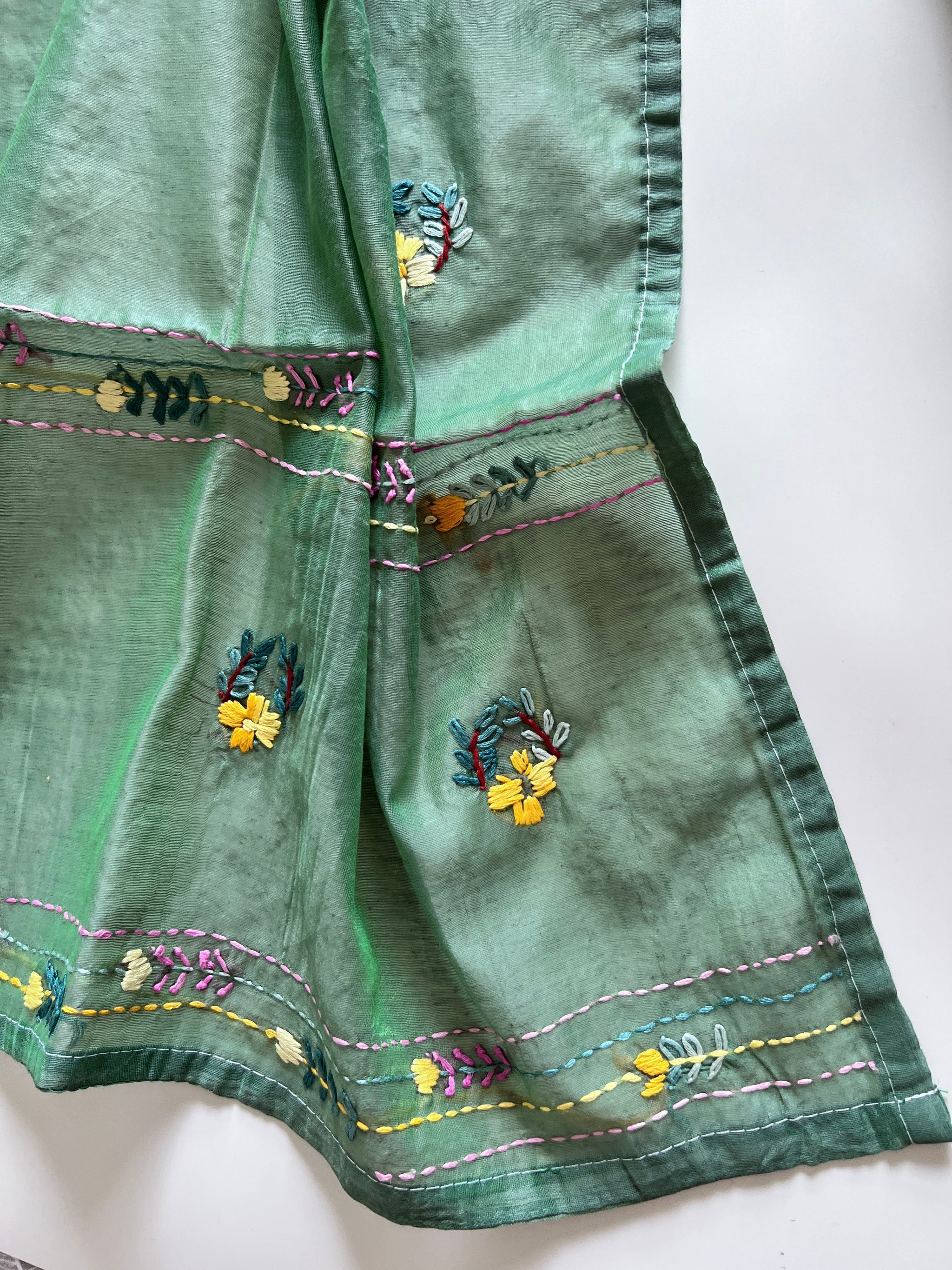 Green Knot embroidery Unstitched suit material 2 pc
