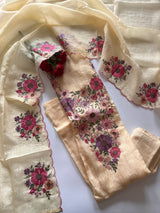Yellow Sunflower Embroidery Crush dress material unstitched