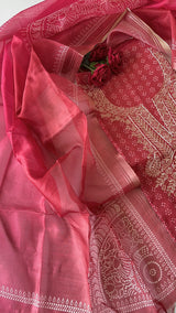Red soft Organza crepe with Pitta work and bandej