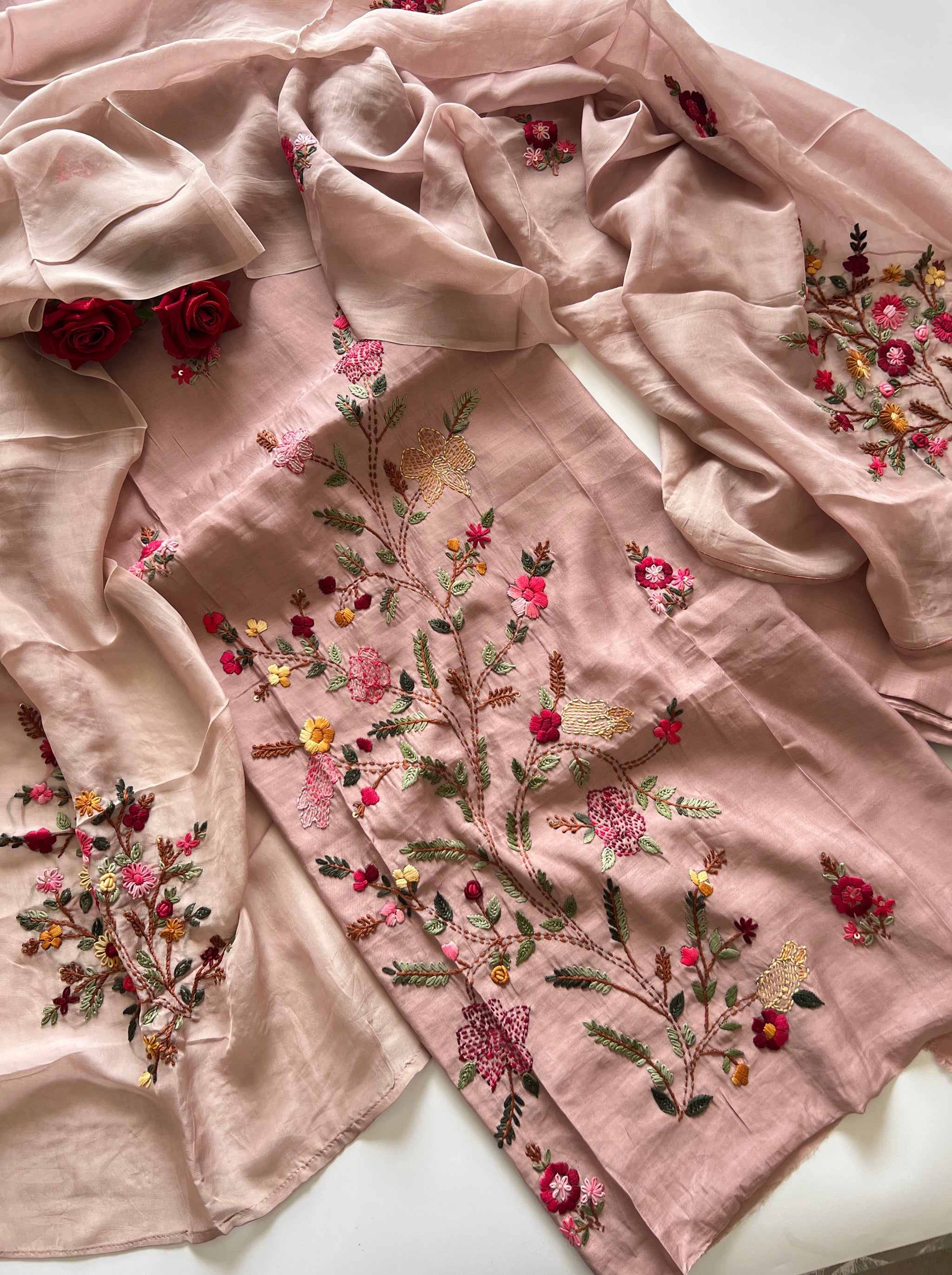 Knot embroidery Masleen Silk Designer Unstitched suit