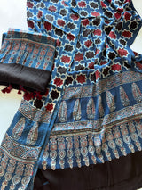 Blue Original Handblock Ajrakh print on Modal fabric Unstitched suit set