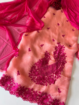 Peach Pink Embroidered Unstitched Suit