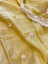 Yellow Mul Chanderi Thread embroidered Unstitched Suit