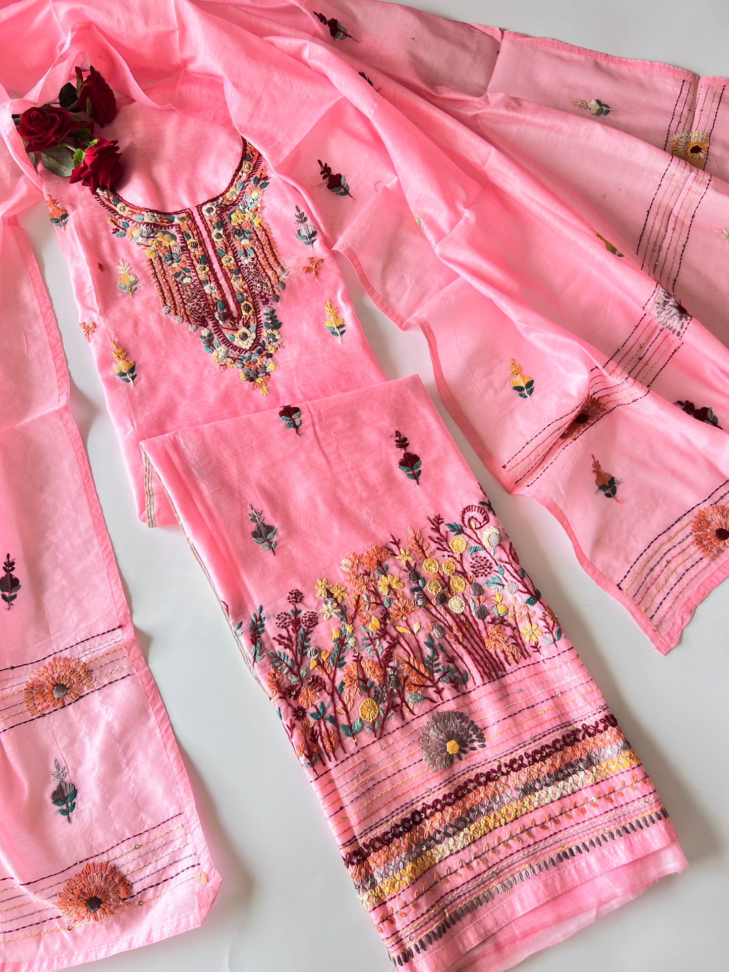 Knot embroidery Unstitched suit material 2 pc