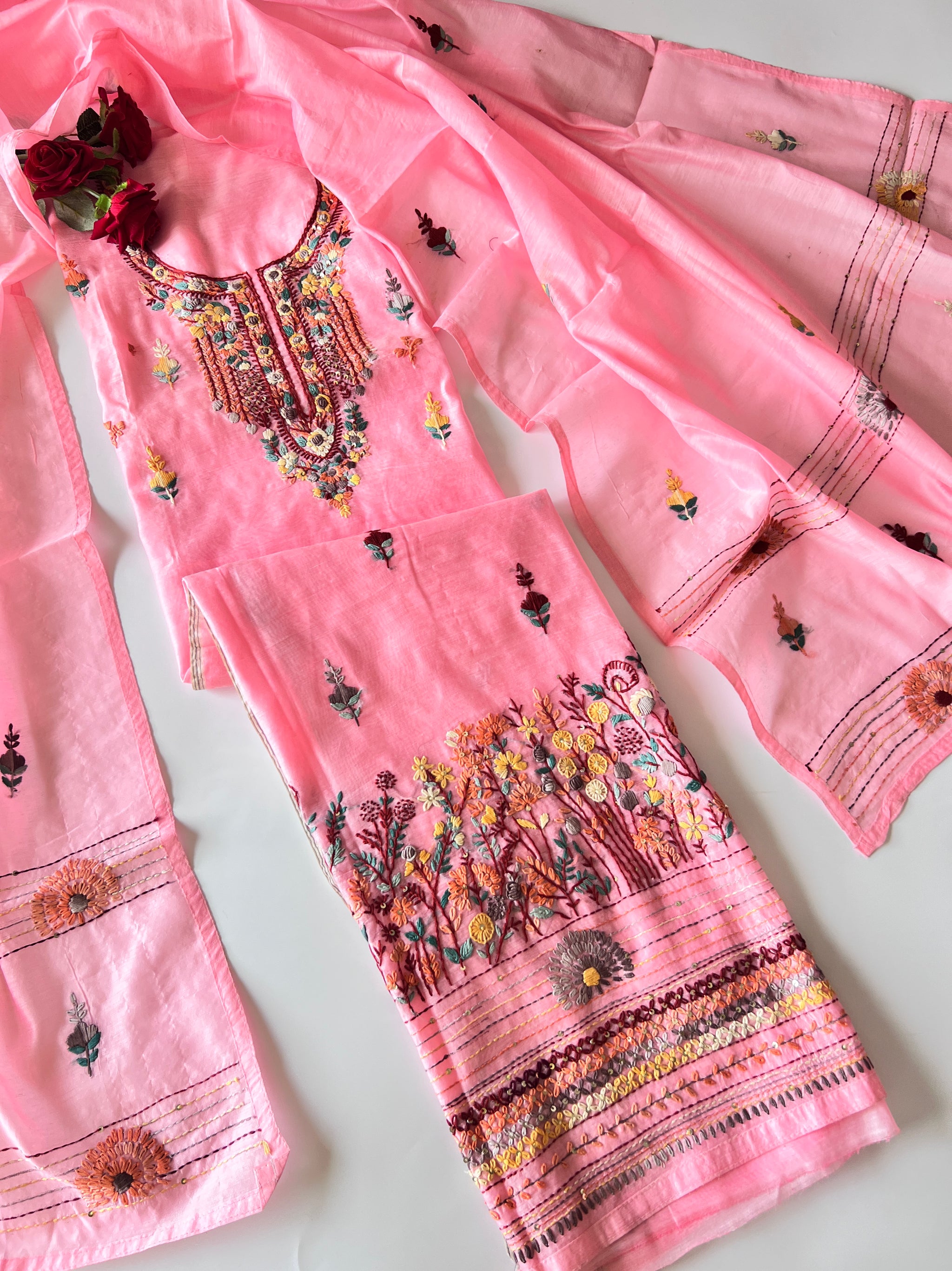 Knot embroidery Unstitched suit material 2 pc