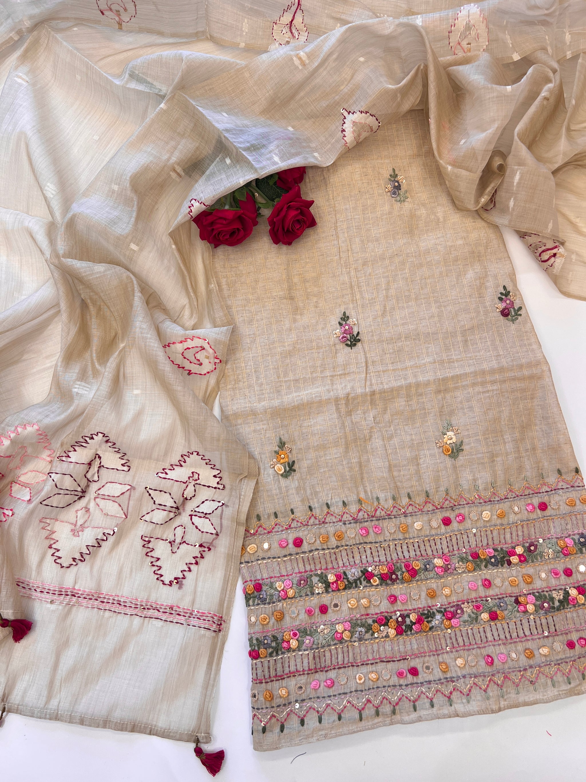 Khadi cotton knot embroidery Unstitched suit