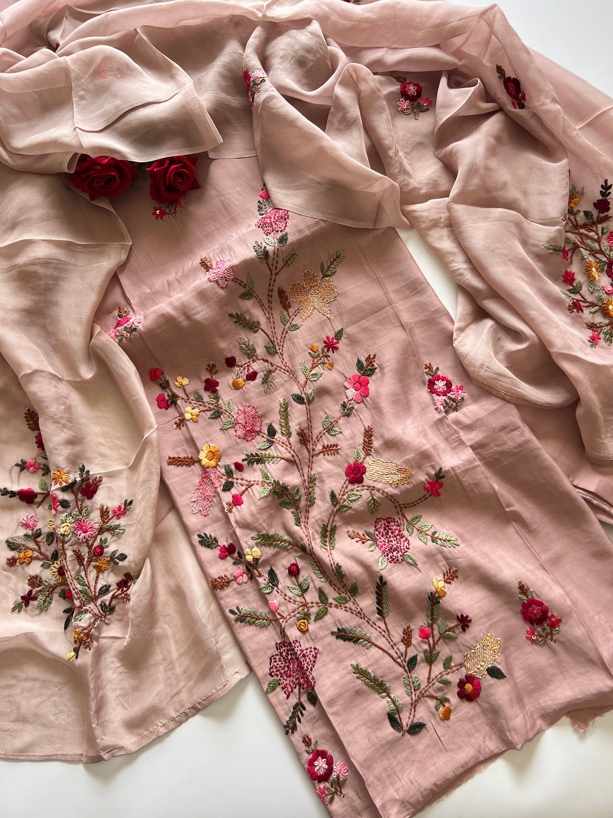 Knot embroidery Masleen Silk Designer Unstitched suit