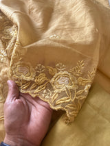 Yellow Mul Chanderi Thread embroidered Unstitched Suit