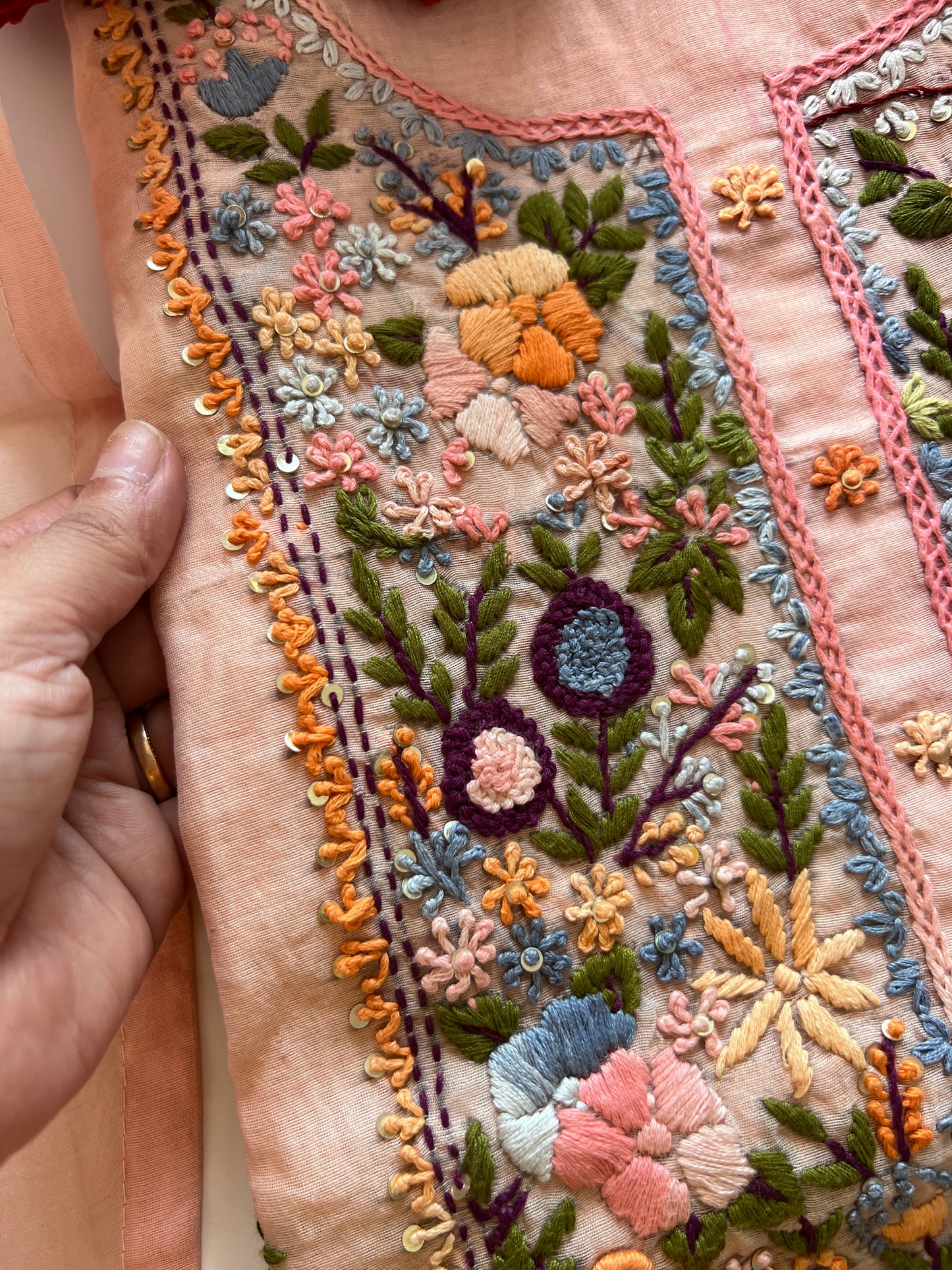 Peach Knot embroidery Unstitched suit material
