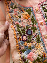 Peach Knot embroidery Unstitched suit material