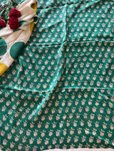 Green Original Handblock Ajrakh print on Modal fabric Unstitched suit set