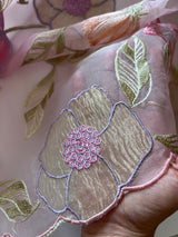 Floral Embroidery on Pure Silk Organza premium unstitched dress material in Pastel Pink