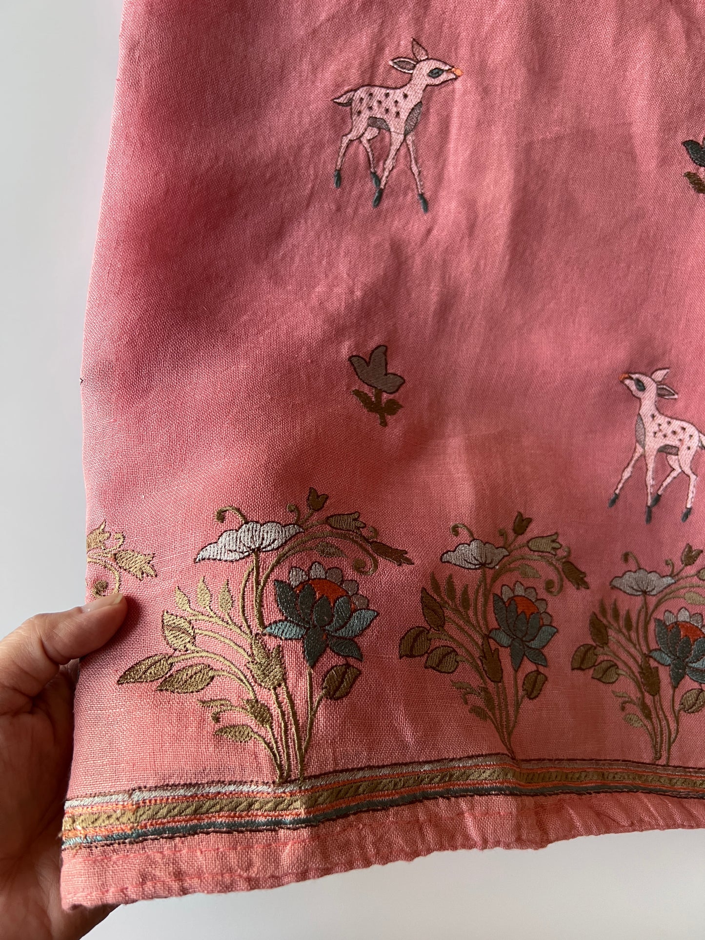 Pure linen Shikargah embroidered unstitched suit.