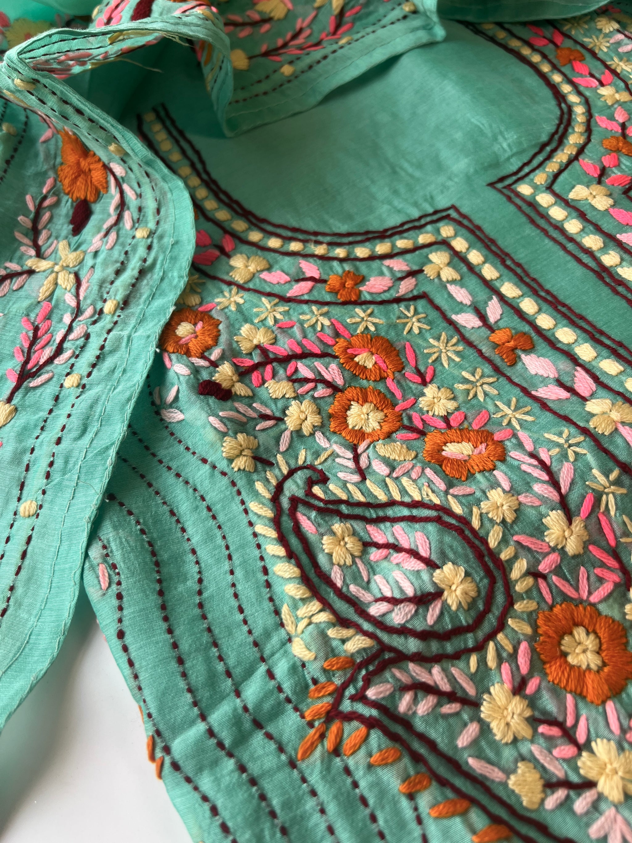 Chanderi Phulkari embroidery Unstitched suit material