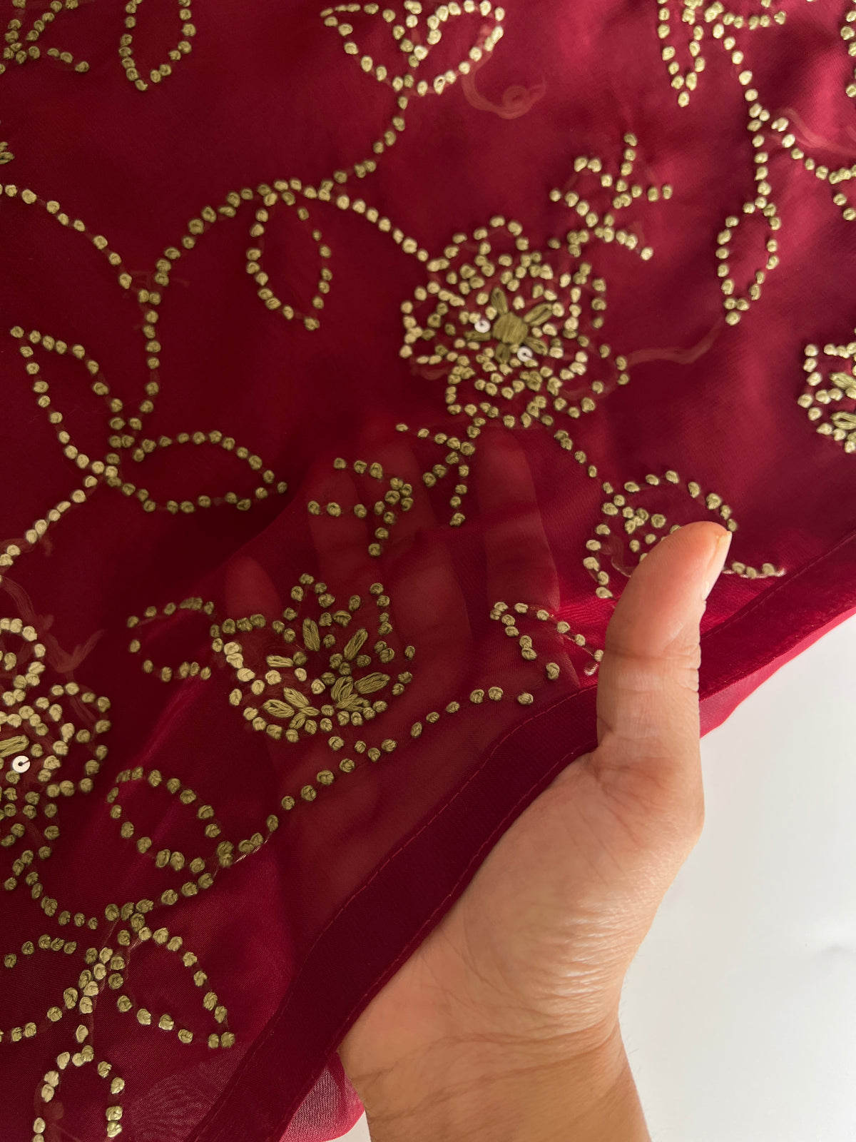 Maroon Georgette Knot Embroidery Unstitched suit set 3 pc