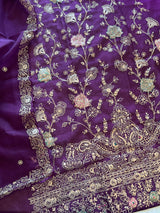 Pure Silk Organza Full embroidered premium unstitched suit in Purple