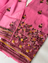 Pink Chanderi knot embroidery Unstitched suit material