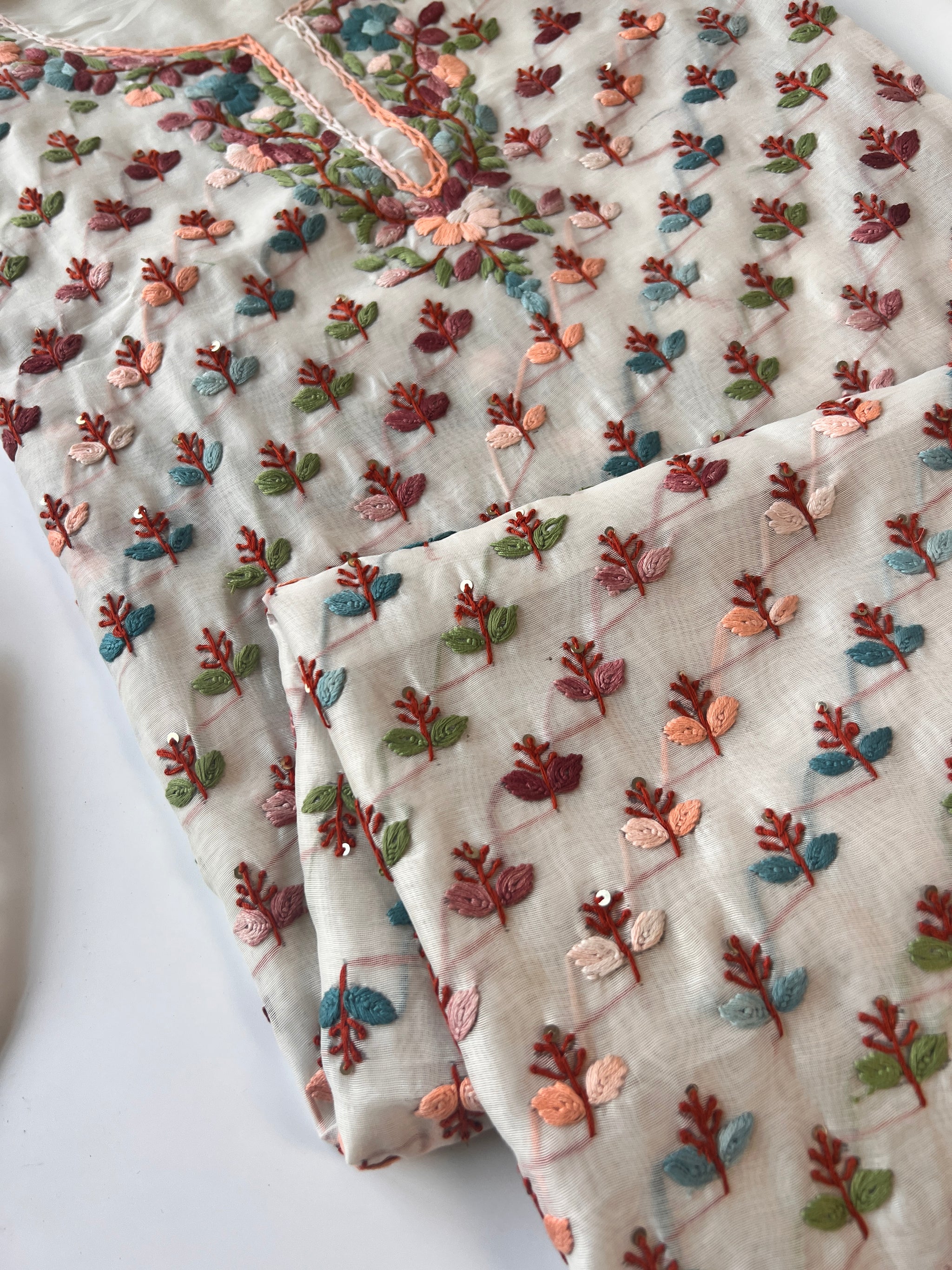 Chanderi Phulkari embroidery Unstitched suit material