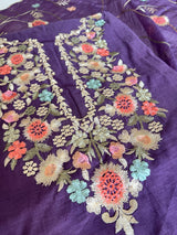 Purple Mul chanderi full embroidery dupatta thread work unstitched suit