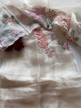 Off White 3D Embroidery on Organza premium unstitched dress material with floral work