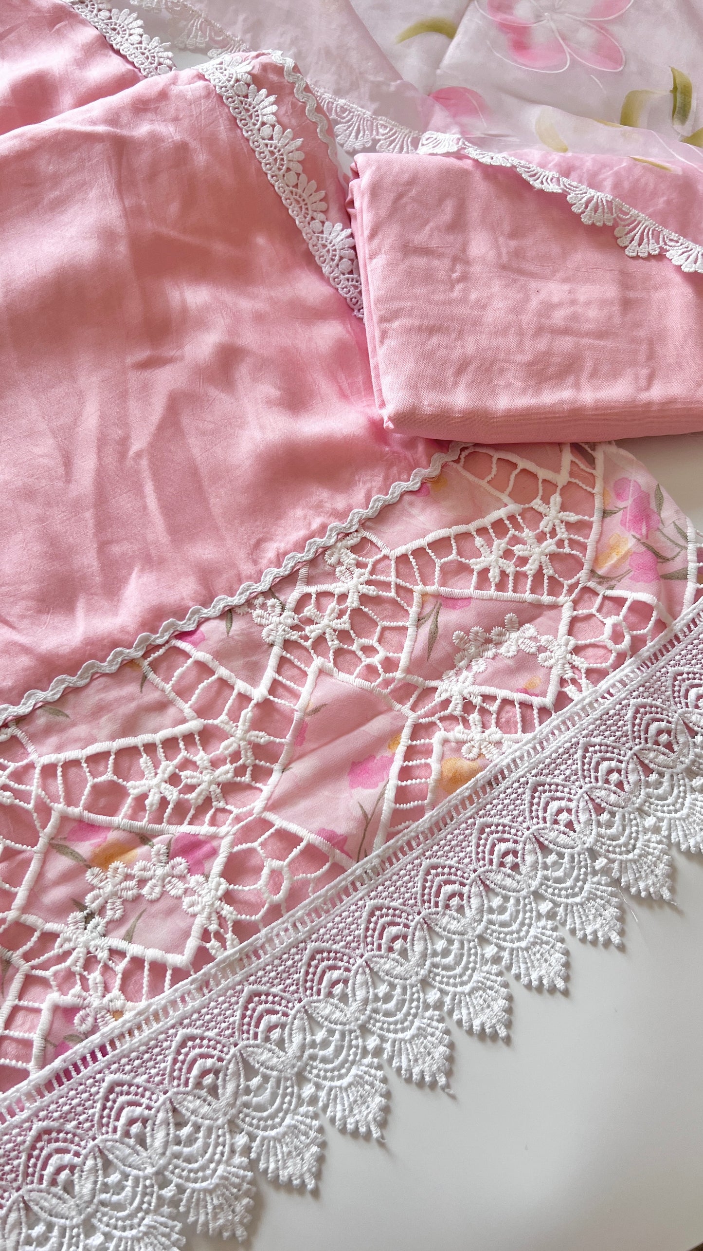 Pink Viscose Muslin dress material unstitched Suit set