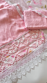 Pink Viscose Muslin dress material unstitched Suit set
