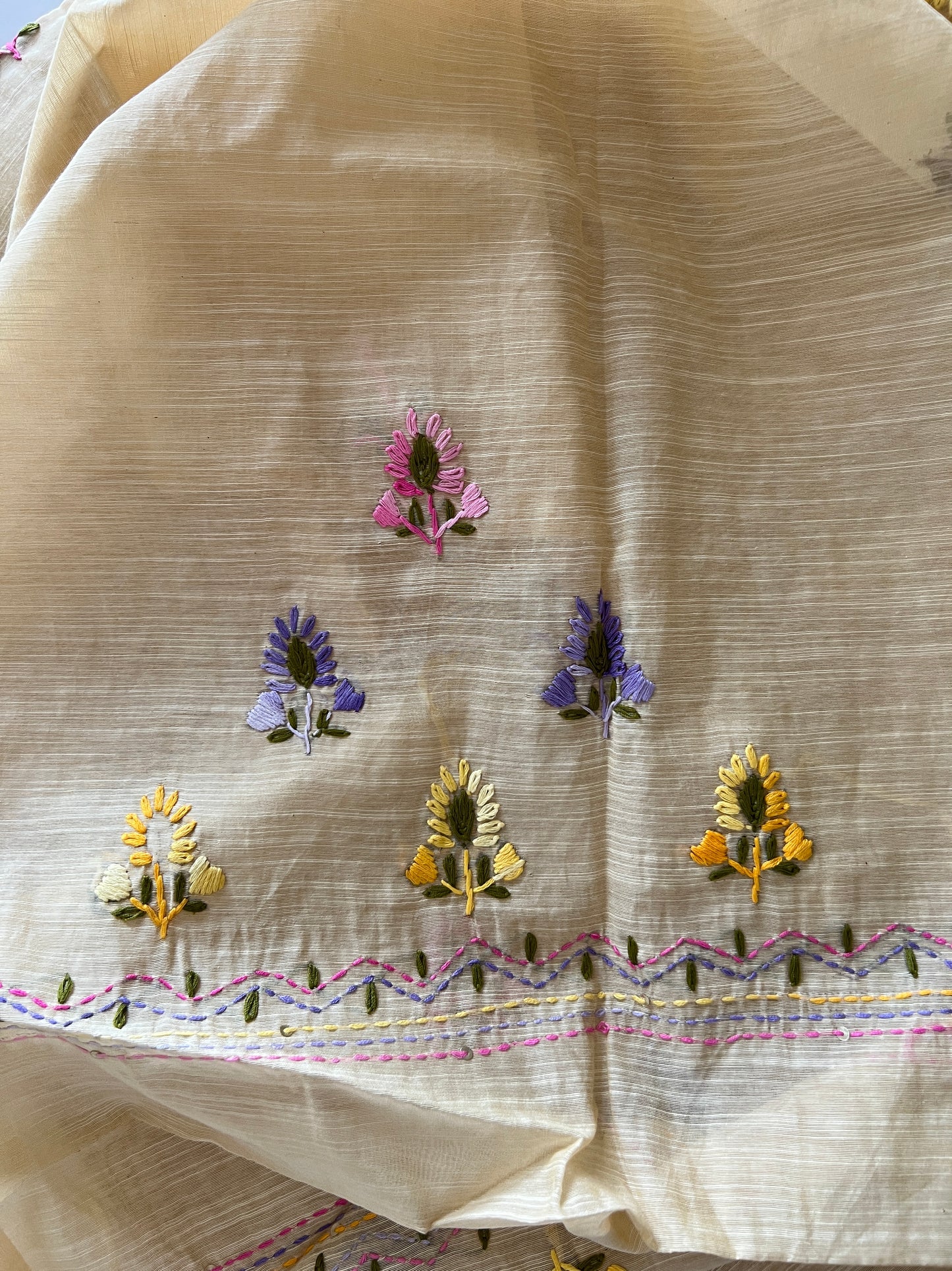 Beige Knot embroidery Unstitched suit material 2 pc