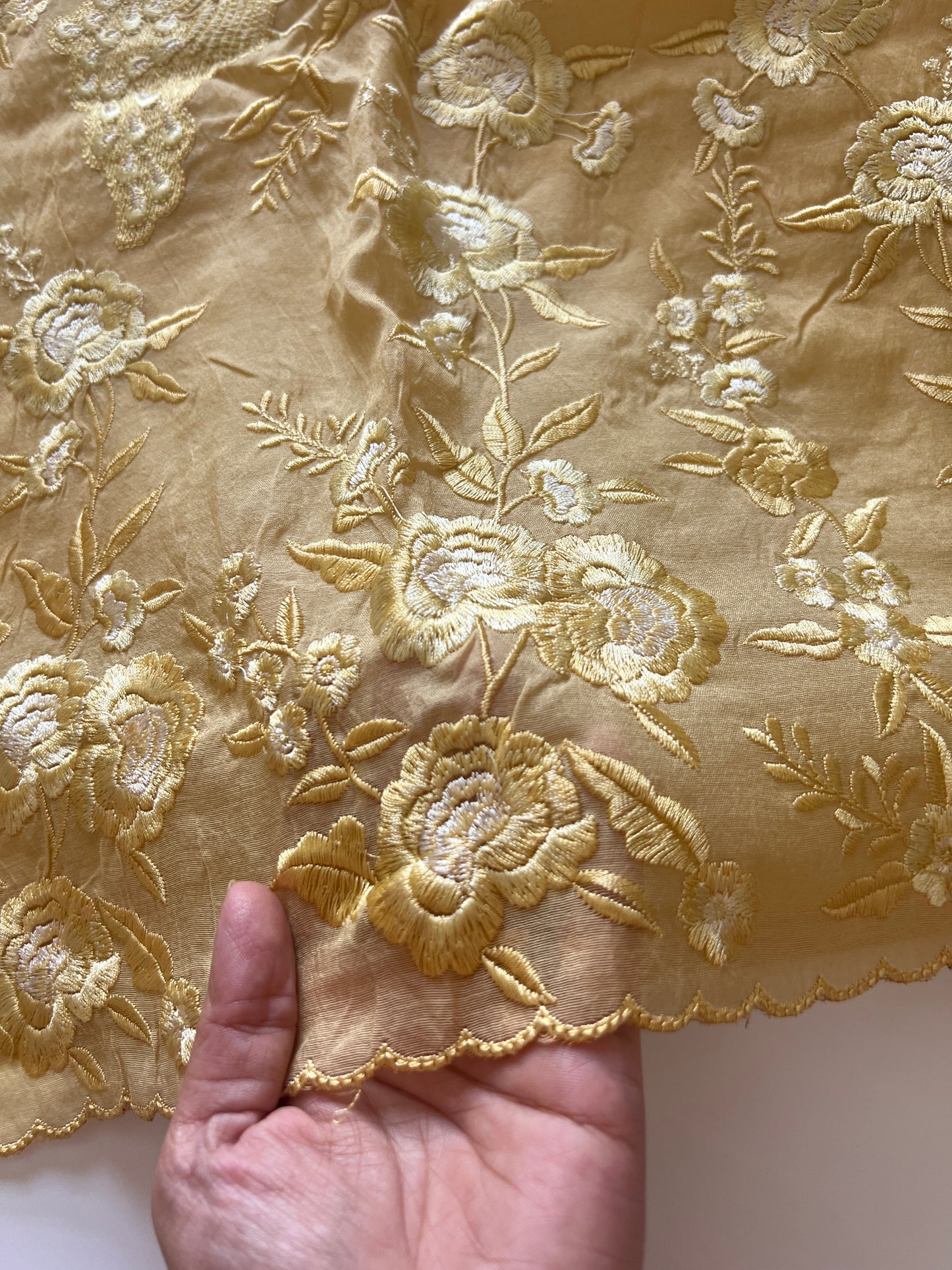 Yellow Mul Chanderi Thread embroidered Unstitched Suit