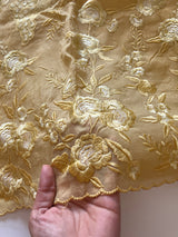 Yellow Mul Chanderi Thread embroidered Unstitched Suit